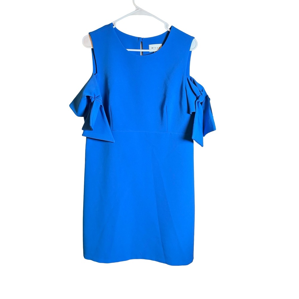 Milly Cold Shoulder Bow Shift Dress Womens 12 Blue